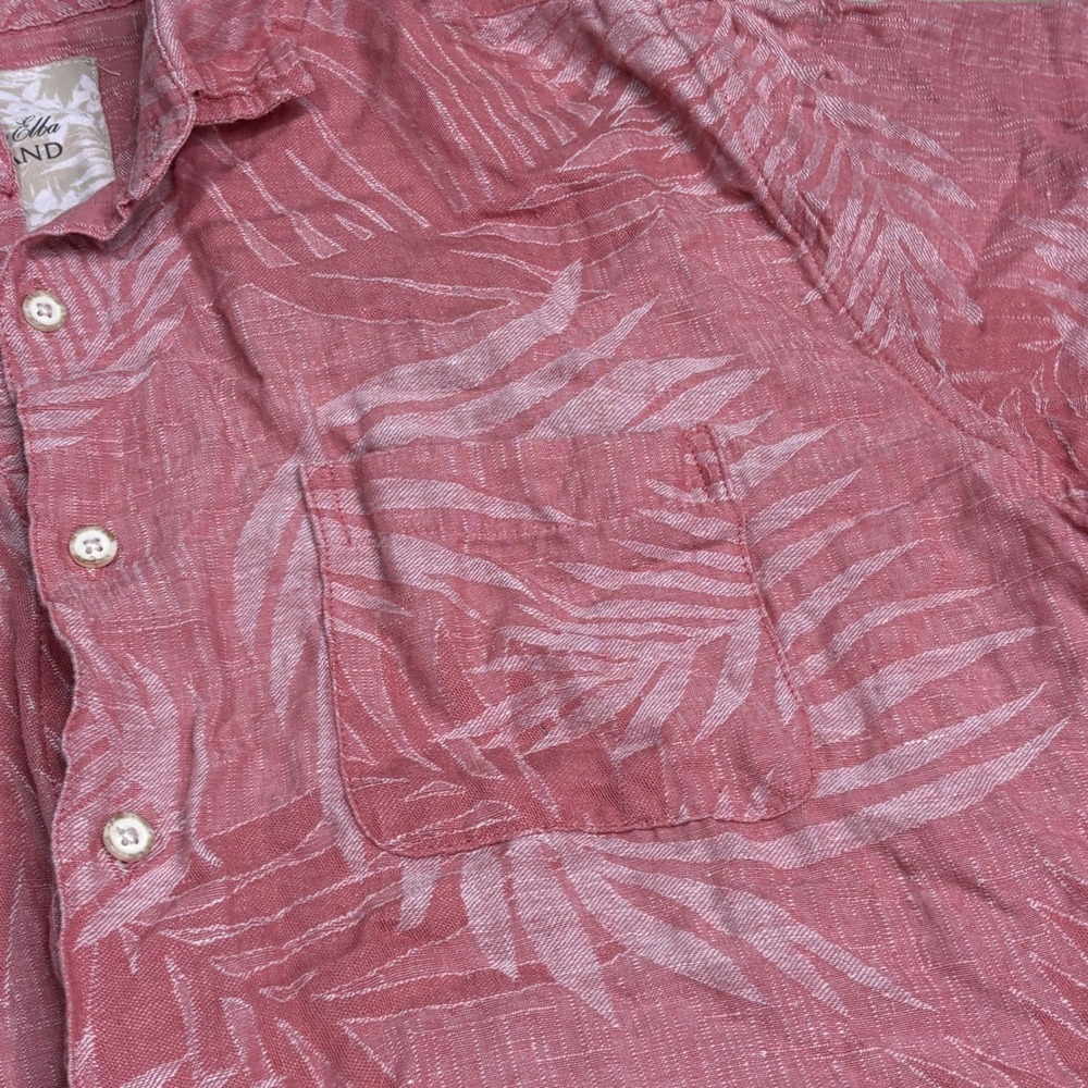Tasso Elba Island Mens Silk Linen Tropical Palm Leaf Button Down Shirt Coral M - Picture 3 of 8